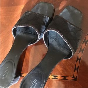 Gucci Black Logo Half Stacked Sandal Heel